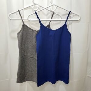 2 Small Camisoles Royal Blue and Heather Grey, Spaghetti Strap Tank Tops